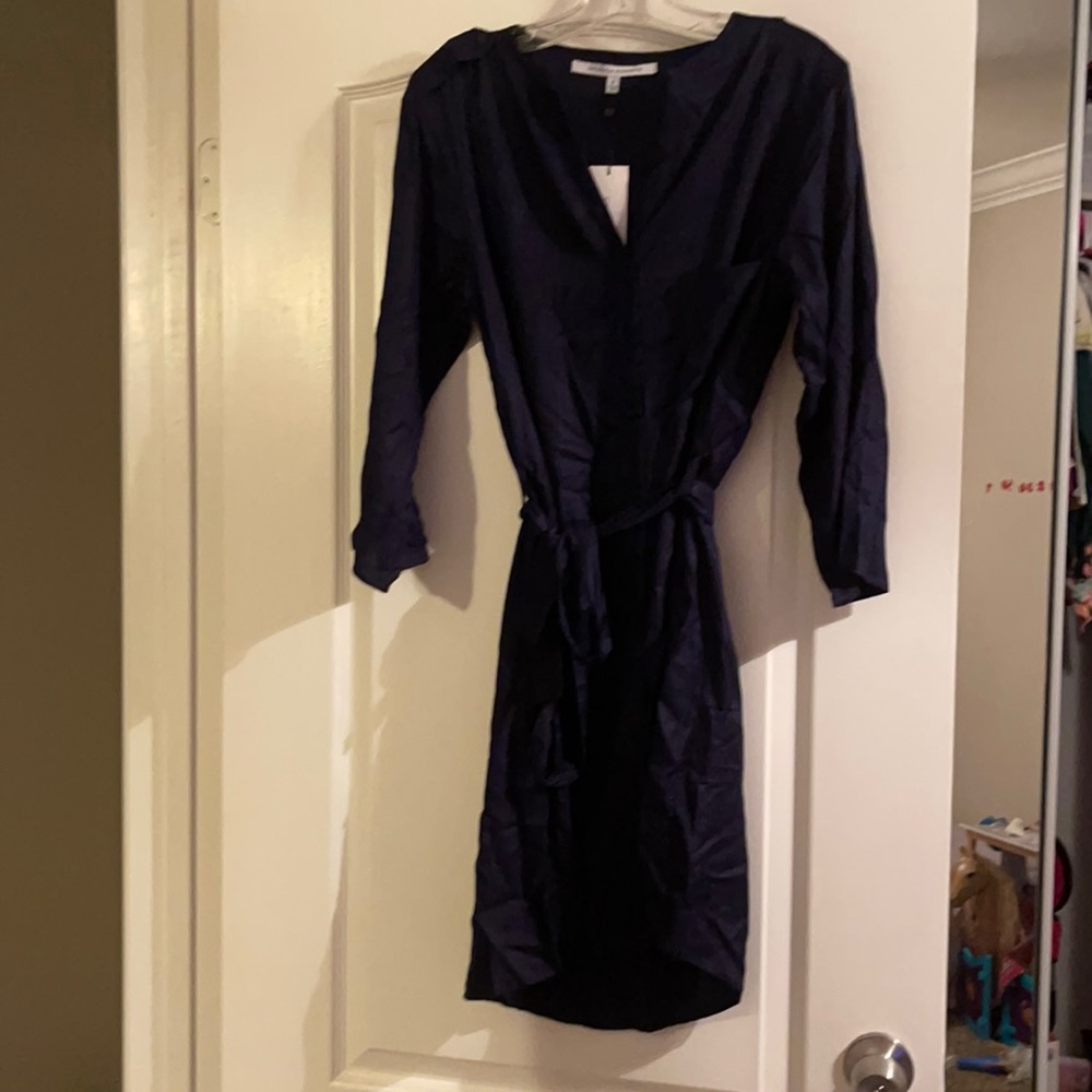 OFFICE CHIC BUTTON DOWN SHIRT DRESS - NAVY